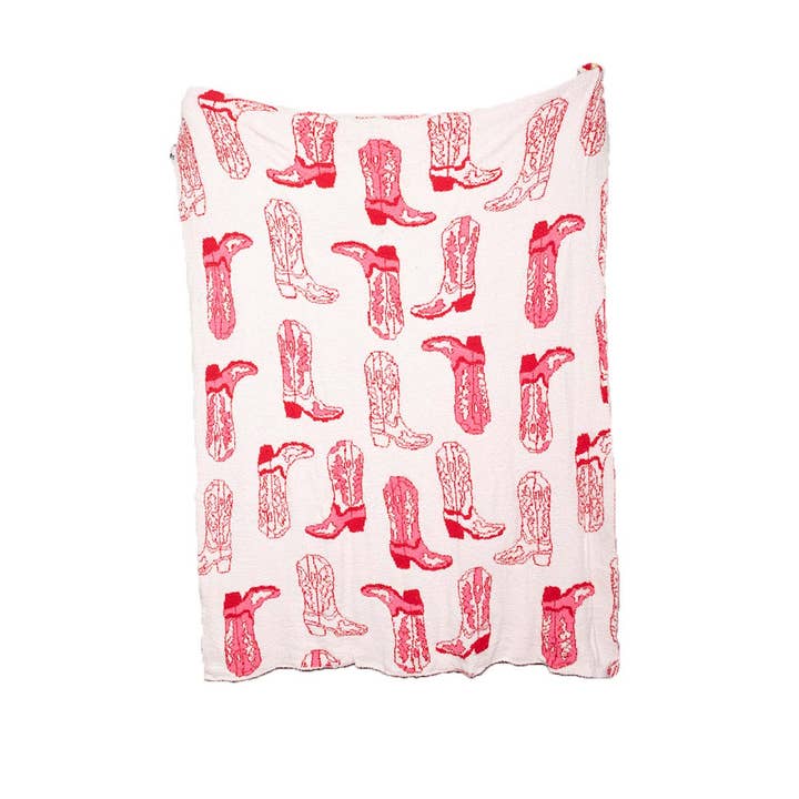 Katydid - Wholesale Throw Blanket - Light Pink Western Boots Throw Blanket3