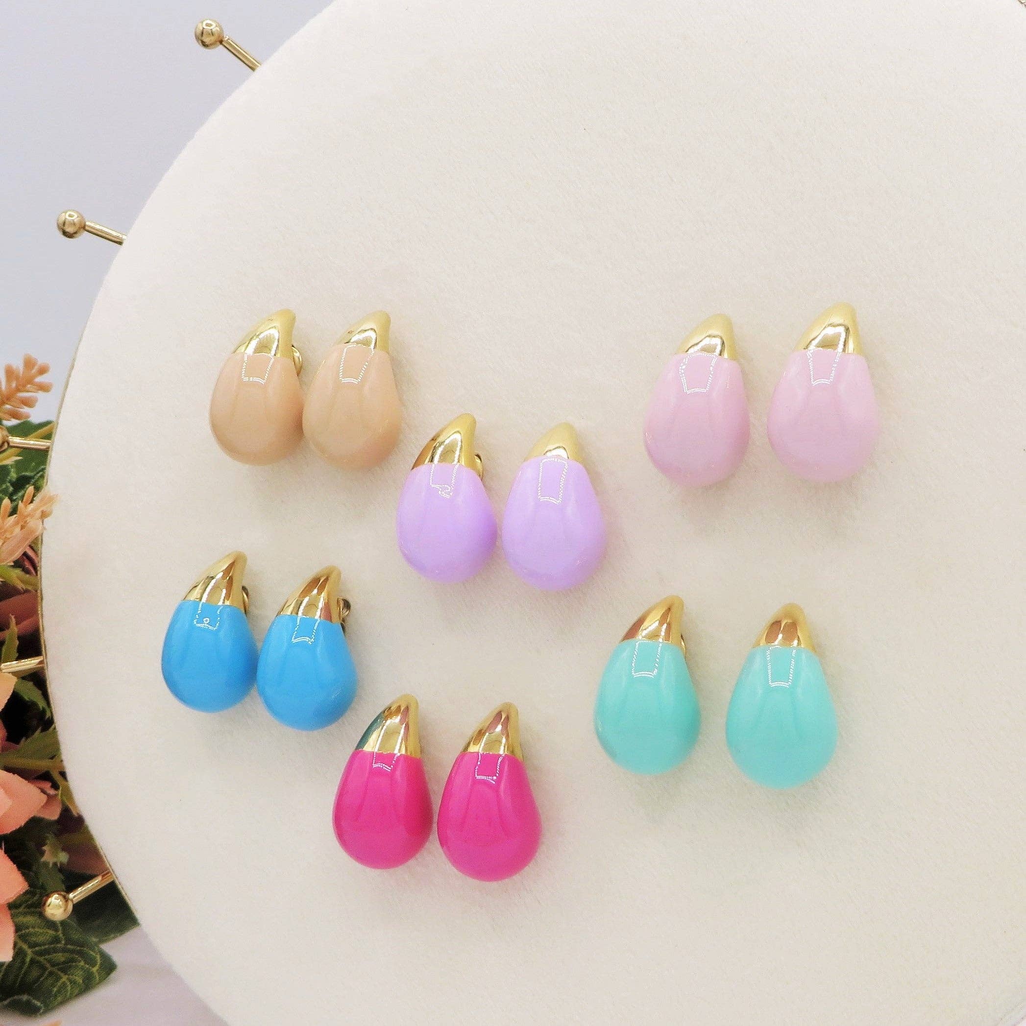 Daemon srls - Wholesale Stud/Post Earrings - DROP SPRING COLOURS - ACCIAIO  inossidabile ~ Paio Orecchini goccia bombe' smaltati8
