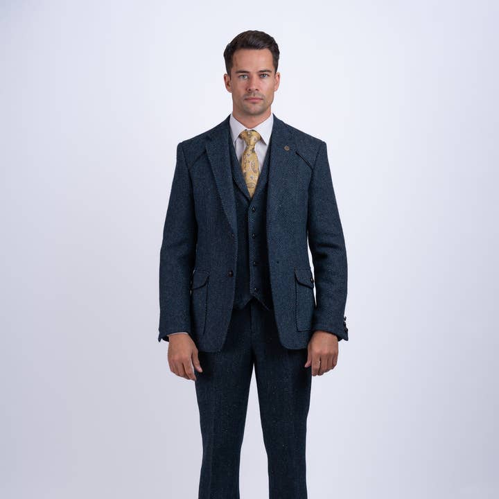Traje azul de tres piezas para venta al por mayor de Celtic Tweed