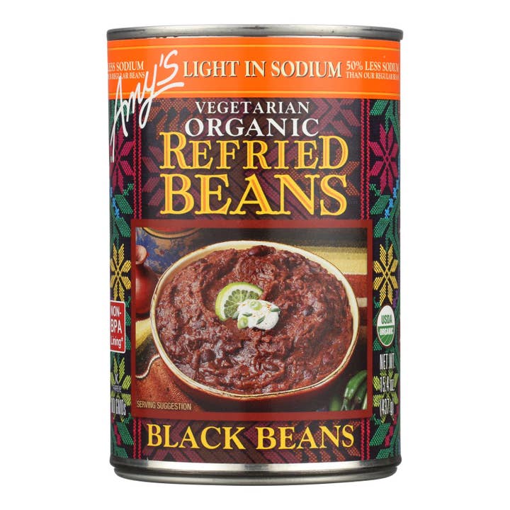 Amy's Organic Low-Sodium Refried Black Beans, 12-Pack for wholesale by Everyday Supply Co