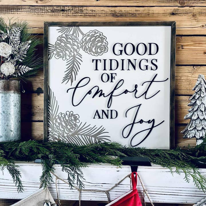 Cartel de Navidad Buenas Nuevas, Consuelo y Alegría – Decoración Rústica para venta al por mayor de The Farmer's Wife