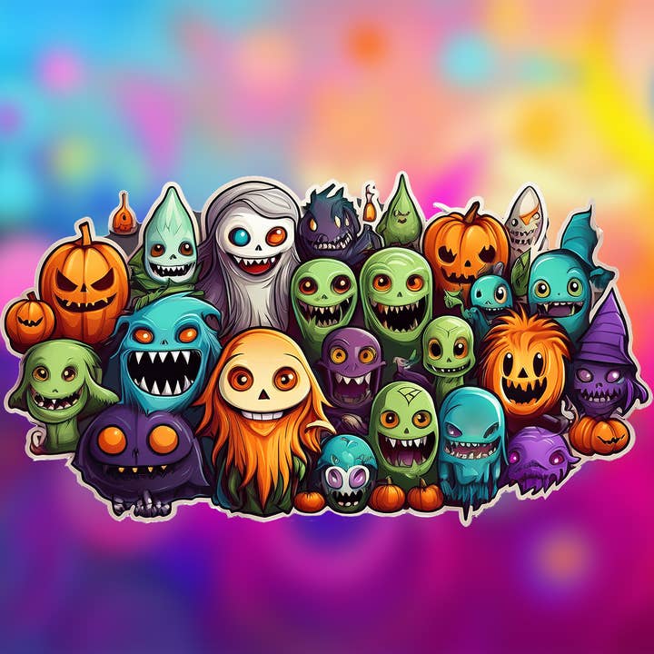 Halloween Pumpkin Monster Group Sticker 019 for wholesale by MILLER PRECISION SIGNS