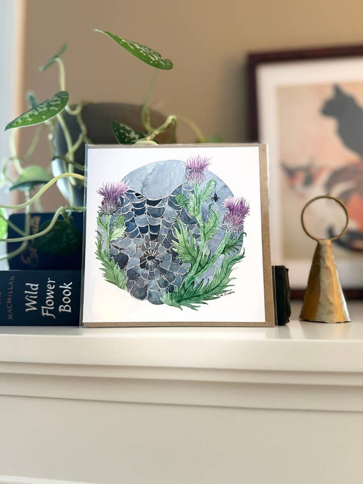 Thistle Spiderweb Card - 5x5 Blank Greeting Card for wholesale by MossyPathArt