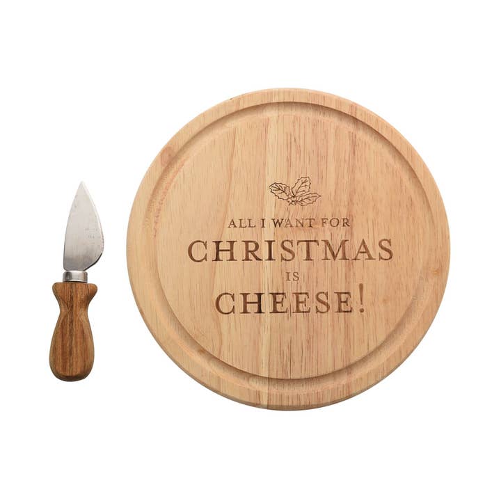 'All I Want For Christmas Is Cheese' Cheese Board & Spreader for wholesale by WIDDOP and Co.