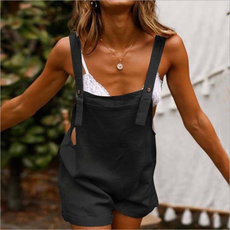 HIDDENBRAND - Wholesale Jumpsuit - Women's - Casual Button Shorts Overalls1