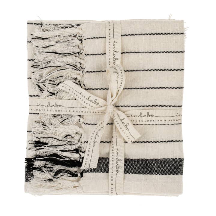 Indaba Trading - Wholesale Hand Towel - Pinstripe Hammam Hand Towels S/2, Black