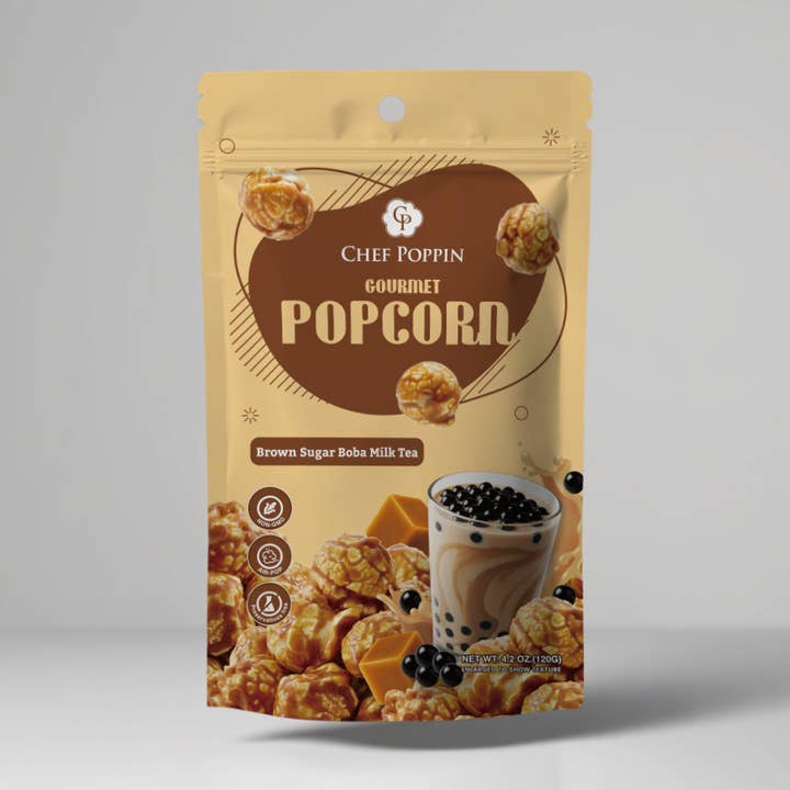 Brown Sugar Boba Milk Tea Popcorn 120g / 4.2oz for wholesale by Chef Poppin