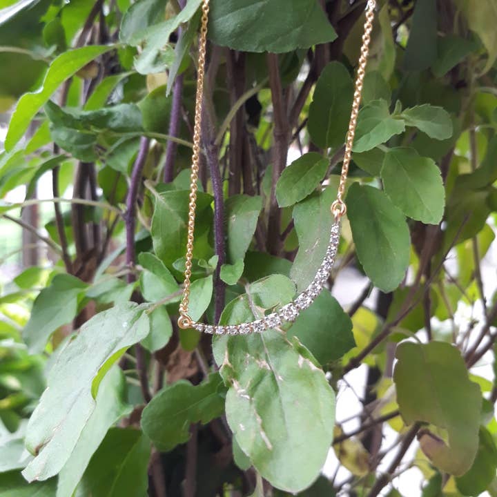 18k Gold Curved Diamond Cluster Necklace for wholesale by Rishi Jewelry