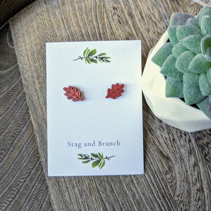 Stag and Branch - Wholesale Stud/Post Earrings - Oak Leaf Wood Stud Earrings | Laser Cut Wood Stud Earrings,3