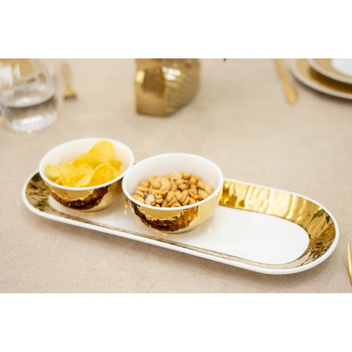 AULICA - Wholesale Appetizer Serveware - Set of 3 white and gold bowls on a tray1