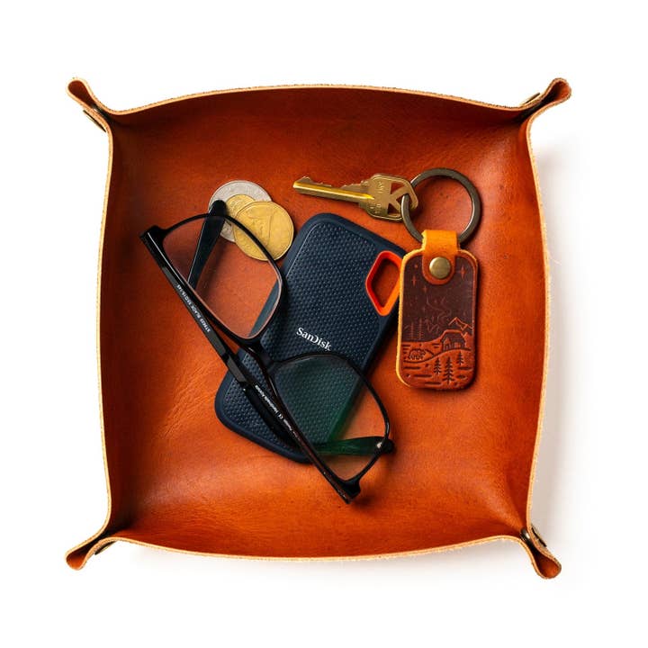 Popov Leather - Wholesale Decorative Tray - Leather Valet Tray - English Tan