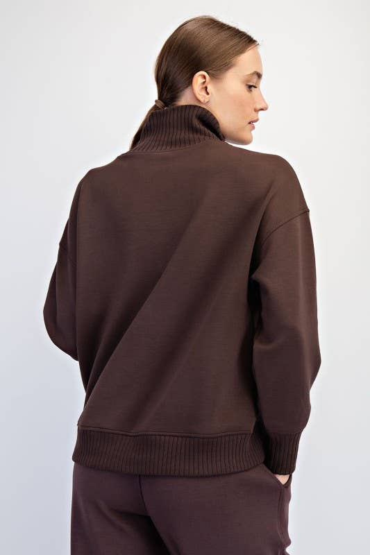 Espresso T430037-Long Sleeve Modal Scuba Ribbed Mock Neck Pullover for wholesale on Faire3