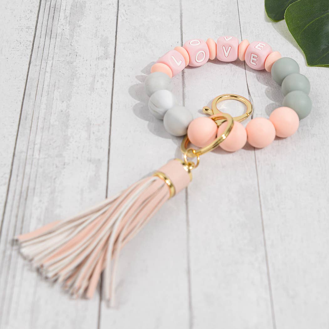 SoapElenGlen - Wholesale Keychain bracelet - LOVE Beaded Tassel Bracelet Keychain, Mother's Day Gift10