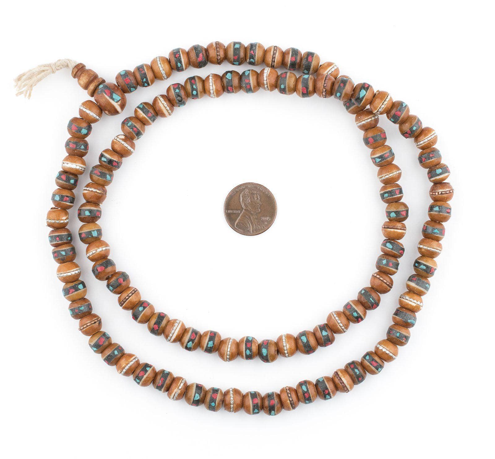 The Bead Chest - Wholesale Beads - 8mm Honey Brown Inlaid Yak Bone Mala Beads0