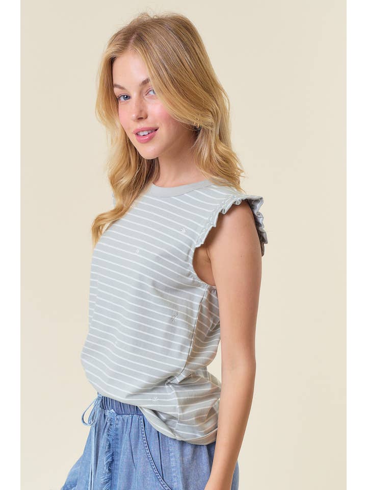 LT.SAGE VOLANGÄRMLÖS BLOMMIG BRODERAD RANDIG TANK - 44387T för wholesale på Faire