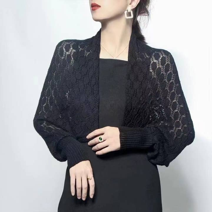 Fennco Styles - Vente Cardigan – femme - Boléro ajouré en crochet à manches longues14