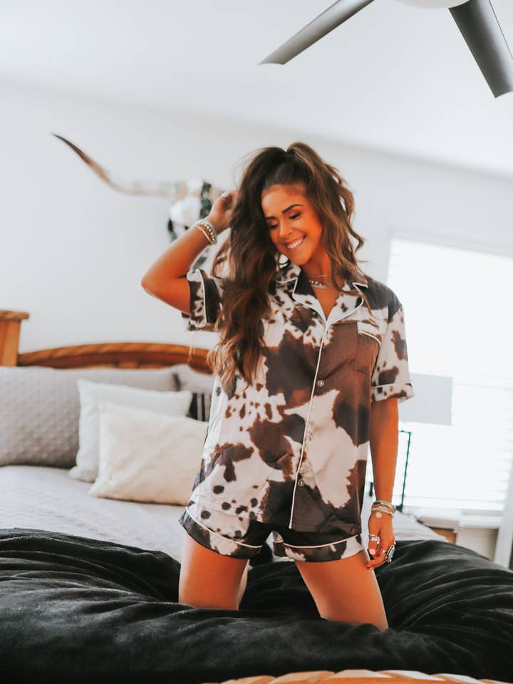 The Front Porch Label - Wholesale Sleepwear Set - Women's - Brown Cowhide Pajama Set
