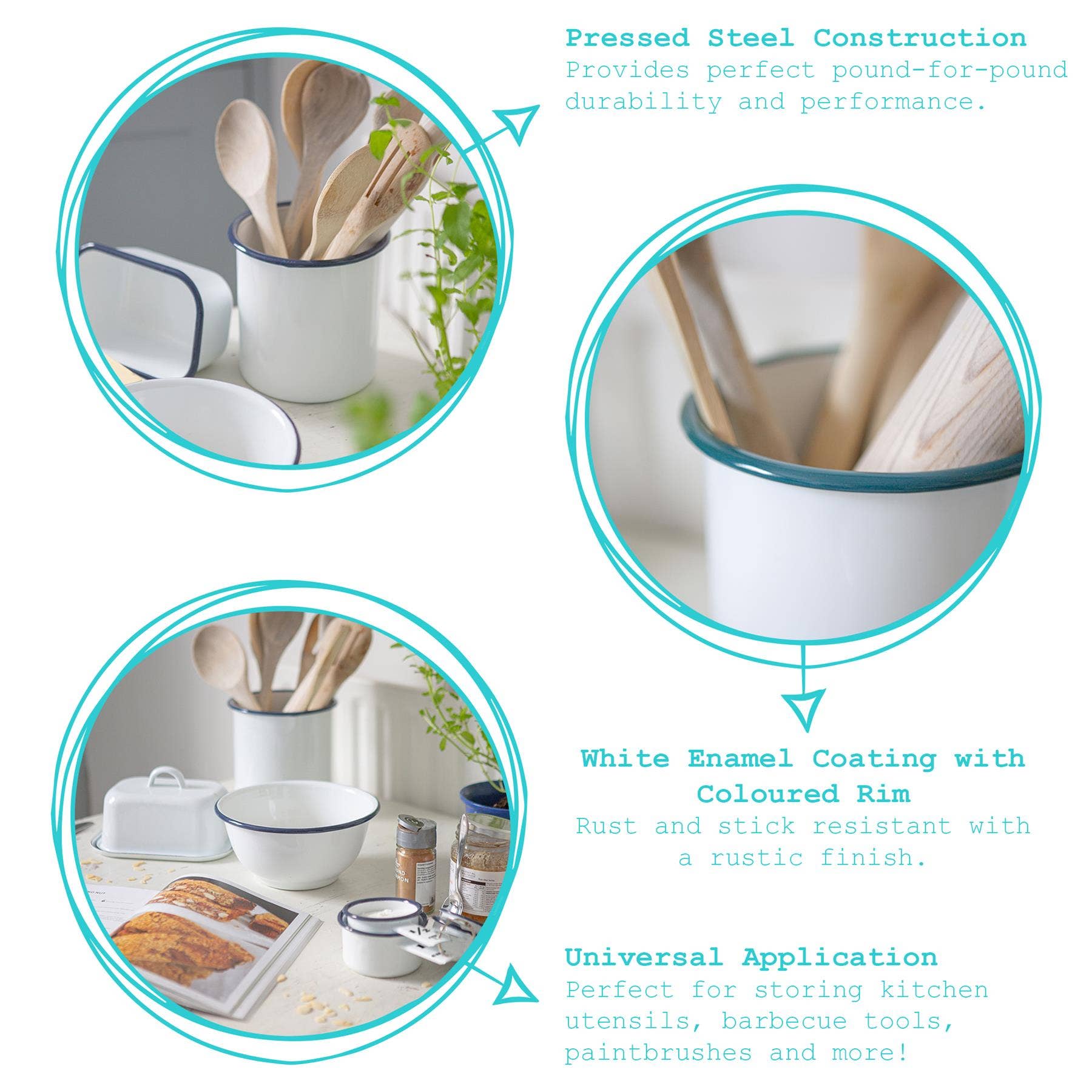 Rinkit Ltd – wholesale Utensil holder – 15.5cm White Enamel Utensil Holder - By Argon Tableware9