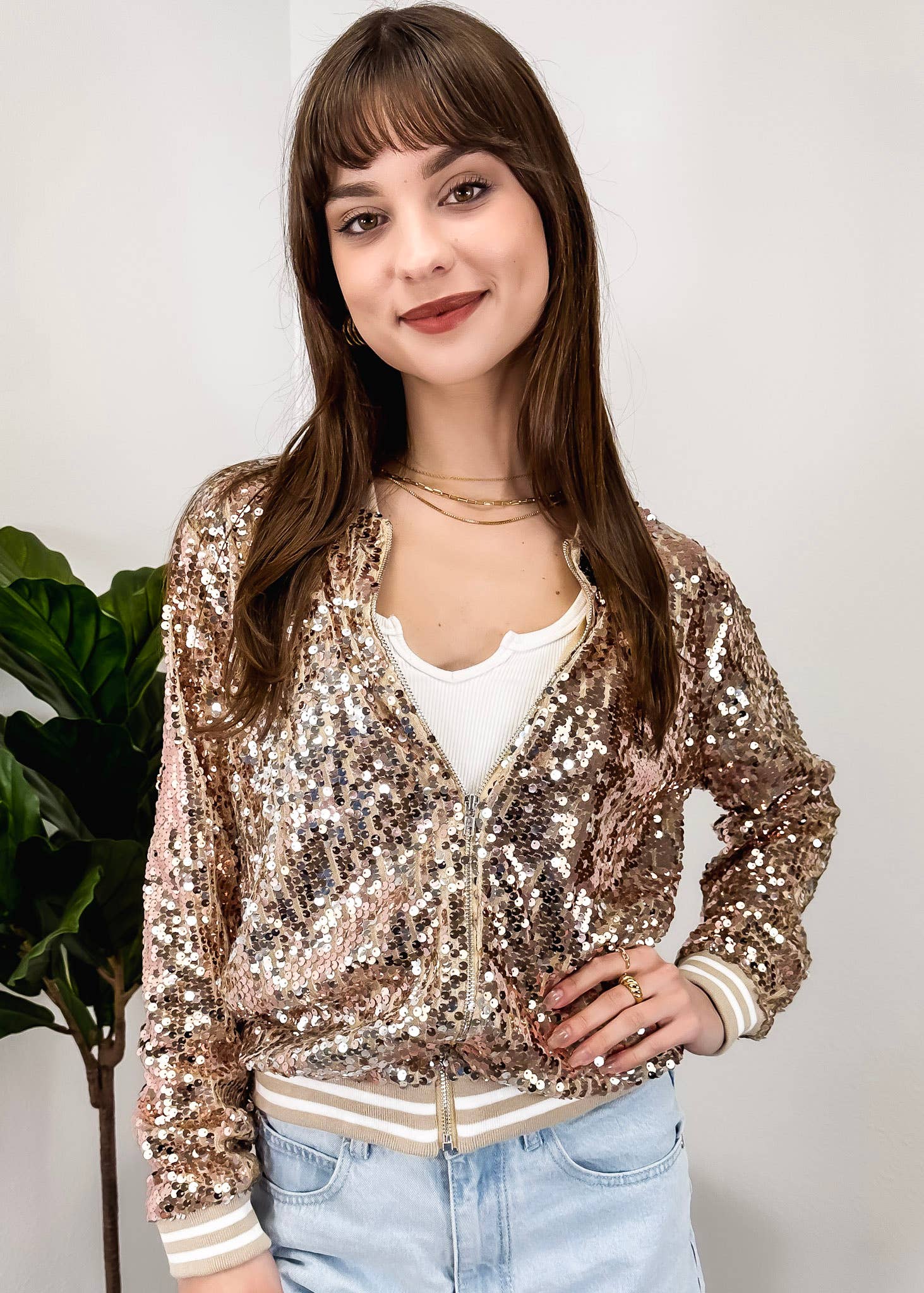 Anna Kaci Wholesale - Wholesale Varsity/Baseball Jacket - Women's - Striped Metallic Sequin Varsity Jacket51