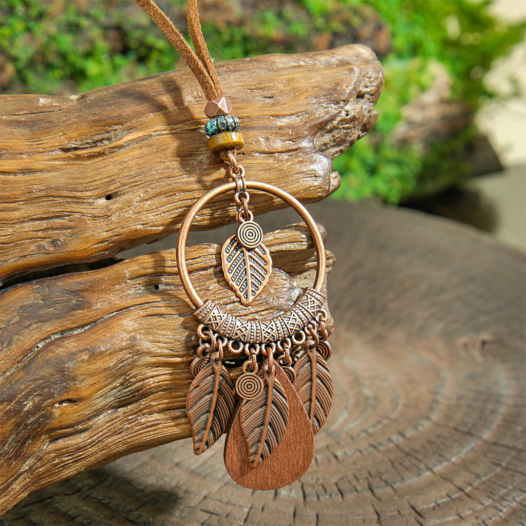 UNISHE - Vendita all'ingrosso Collana con ciondolo/pendaglio - Collana con ciondolo a foglia vintage in tono Maillard boho HH0832