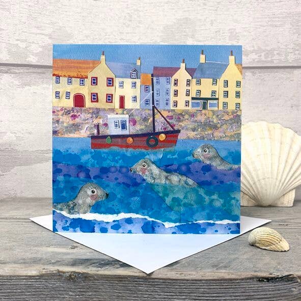 Havenzeehonden Kustgroetkaart voor wholesale door Joanne Wishart