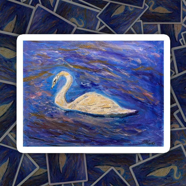 Durable Vinyl Sticker, Swan Oil Painting, Nature Design for wholesale by Deking Art