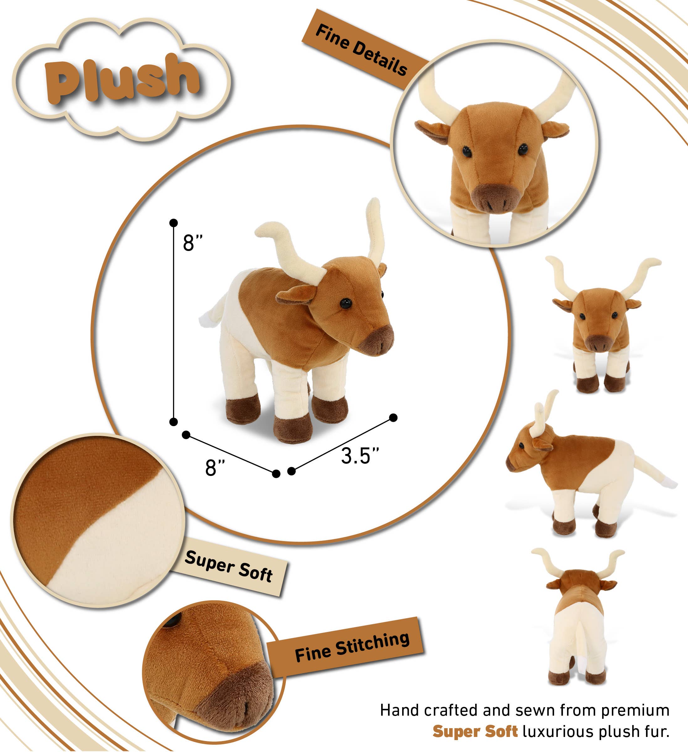 Cota Global - Wholesale Stuffed/Plush Toy - Kids & Baby - Plush - Standing Longhorn 7"2