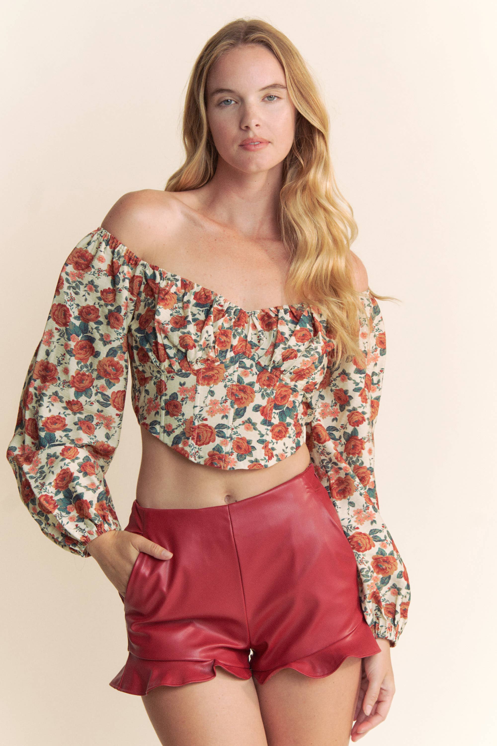 Taupe Multi OTTOMAN FLORAL PRINT LONG SLEEVE TOP for wholesale on Faire10