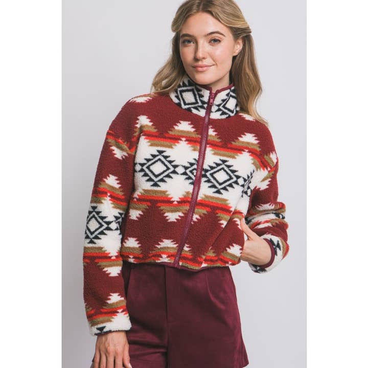 IVE - Wholesale Jacket - Women's - Aztec Sherpa Full Zip Jacket