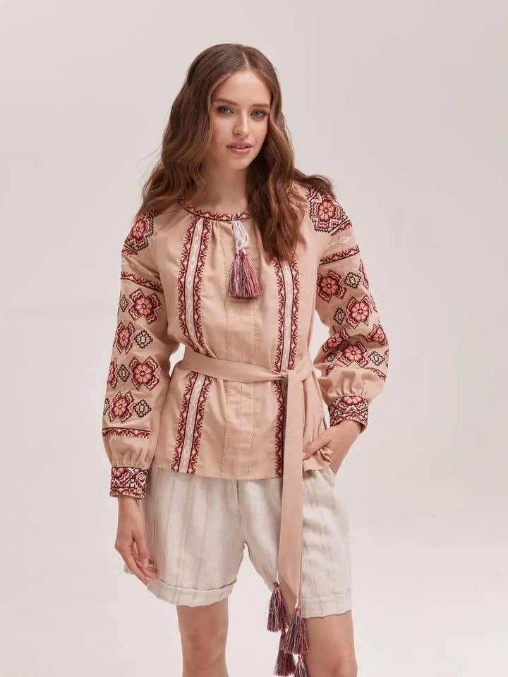 Embroidered Blouse Olesya Beige for wholesale by Handmade Originals Ukraine