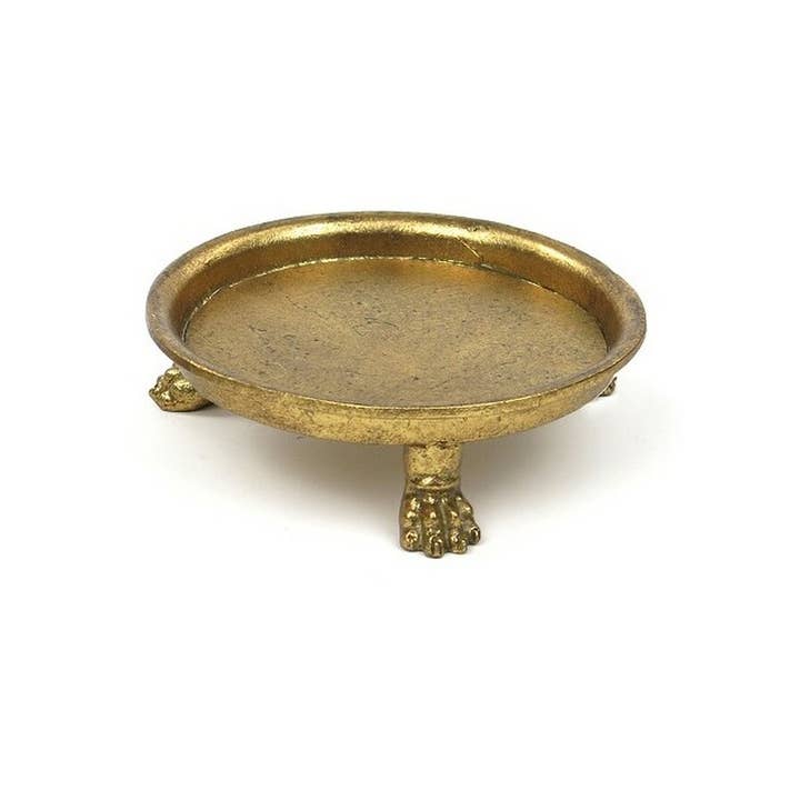 Vagabond Vintage - Wholesale Decorative Plate/Dish/Bowl - Pewter Round Claw Foot Dish with Gold Leaf