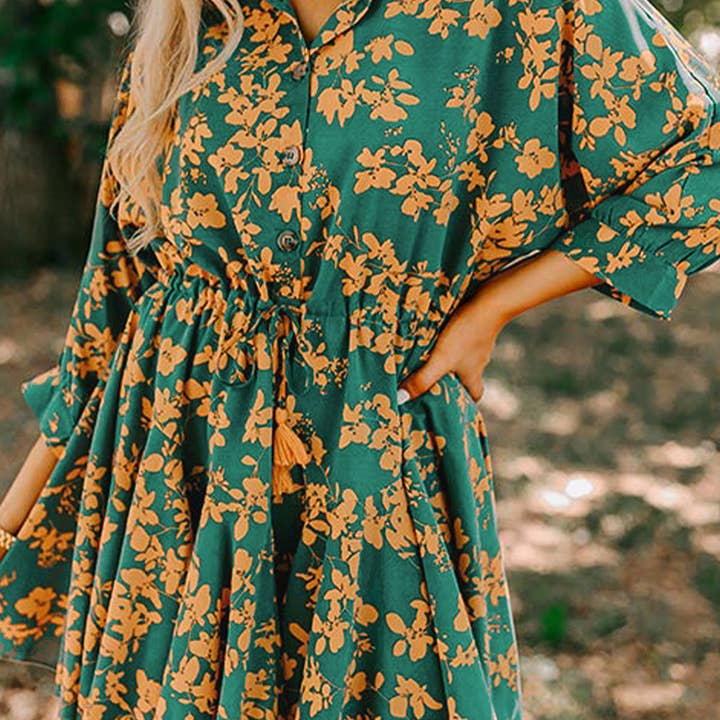 Green Floral Print Drawstring Flowy Short Dress and other Purchase Wholesale dress it up buttons. Free Returns & Net 60 Terms on Faire trending on Faire.