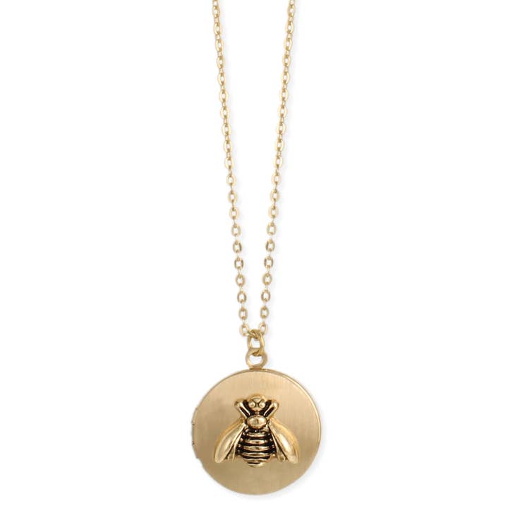 ZAD - Wholesale Locket Necklace - All the Buzz Gold Bee Locket Necklace