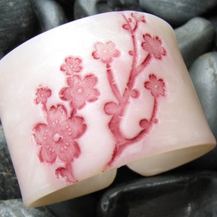 Tea House Designs – Engroshandel Manchetarmbånd – Rose Quartz Pink Cuff armbånd, asiatiske blomster blomster