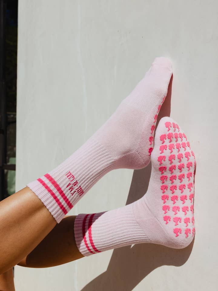 Pink I'm a Barre-Be Girl Barre Grip Socks for wholesale on Faire2