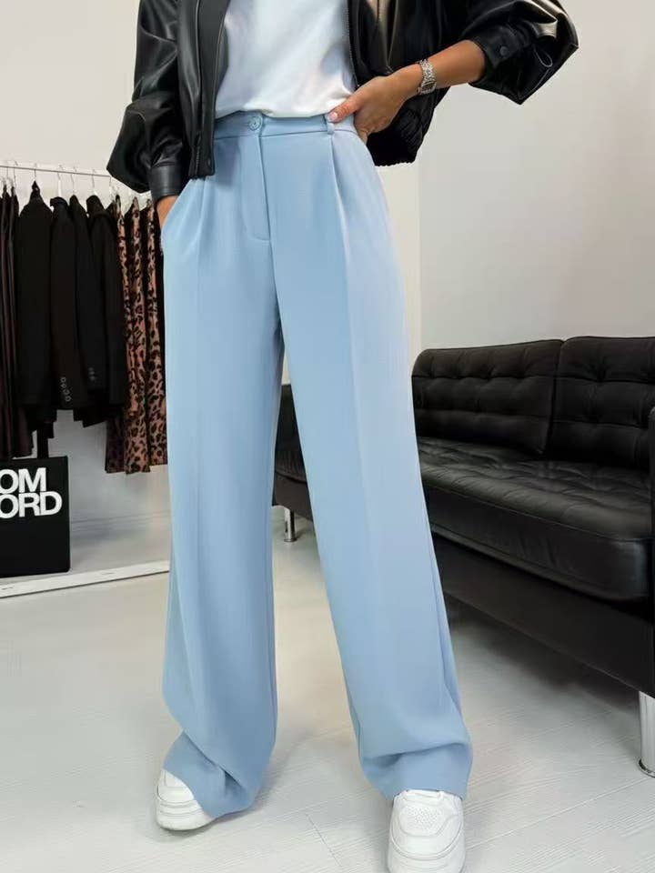 Solid color wide-leg pants - 7140-4 for wholesale by ESTEE BROWN
