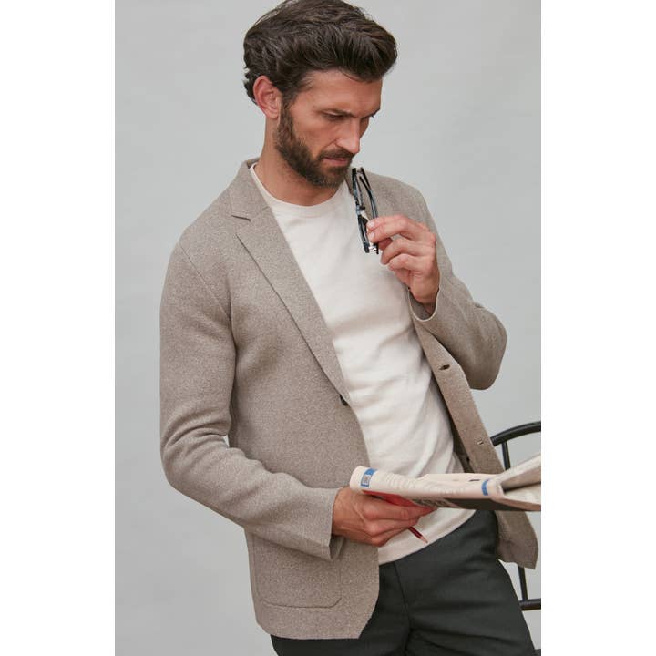 Blazer en tricot de coton jaspe léger pour homme pour la vente par Paul James Knitwear
