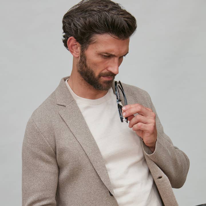 Blazer en tricot de coton jaspe léger pour homme pour la vente par Paul James Knitwear