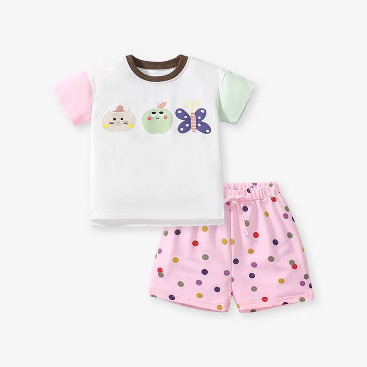Ensemble de vêtements décontractés pour filles d'été : haut à motif de dessin animé et short à pois. pour la vente par MyKids-USA®