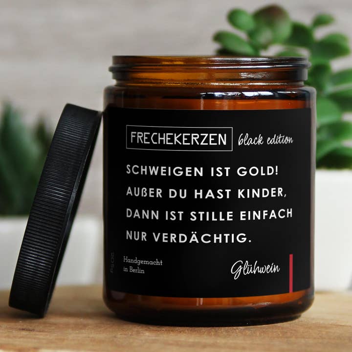Bougie avec citation | le silence est d'or ! sauf si tu as des enfants pour la vente par mysoy® Duftkerzen-Manufaktur