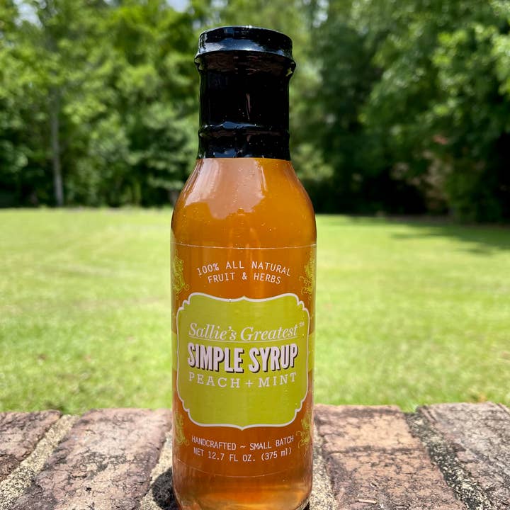12.7 oz. Peach + Mint Simple Syrup for wholesale by Sallie's Greatest