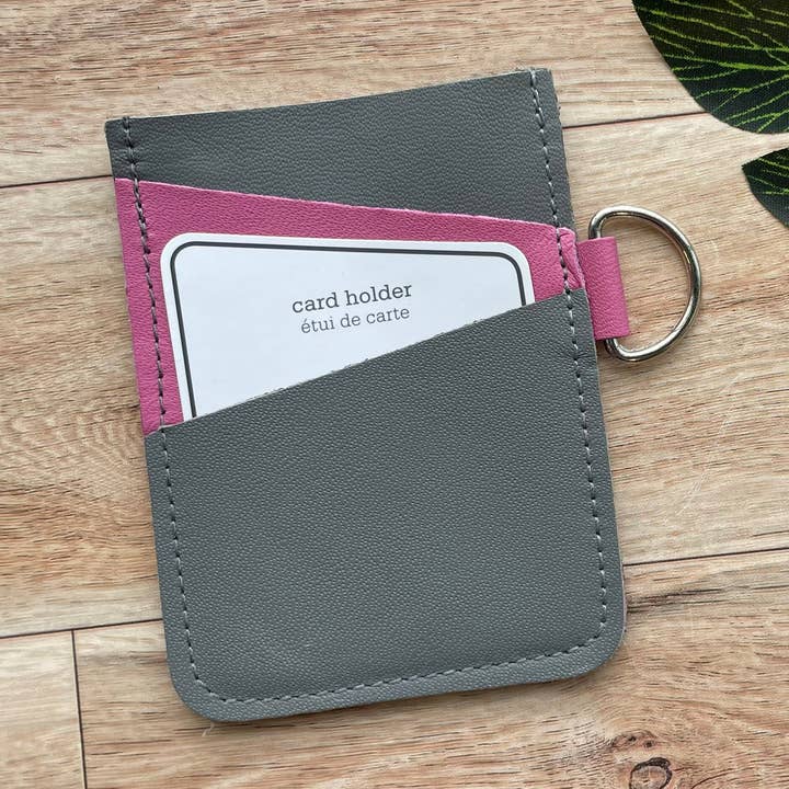 Læder kantet kortholder med 3 slots grå og lyserød for engroshandel hos Mally Designs