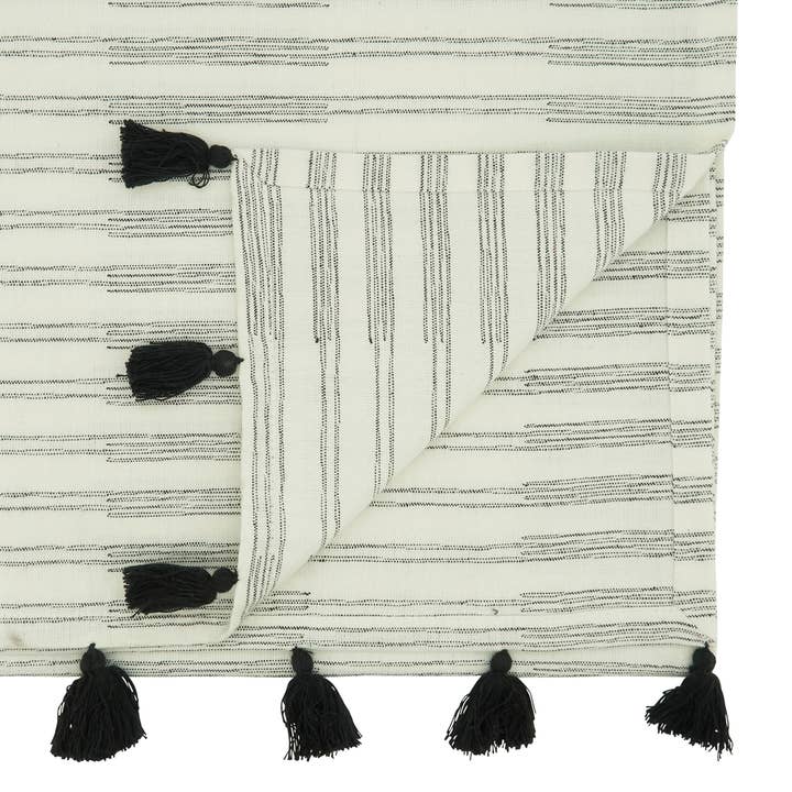 Fennco Styles - Wholesale Table Runner - Black-White Striped Tassel Cotton 16"x72" Table Runner