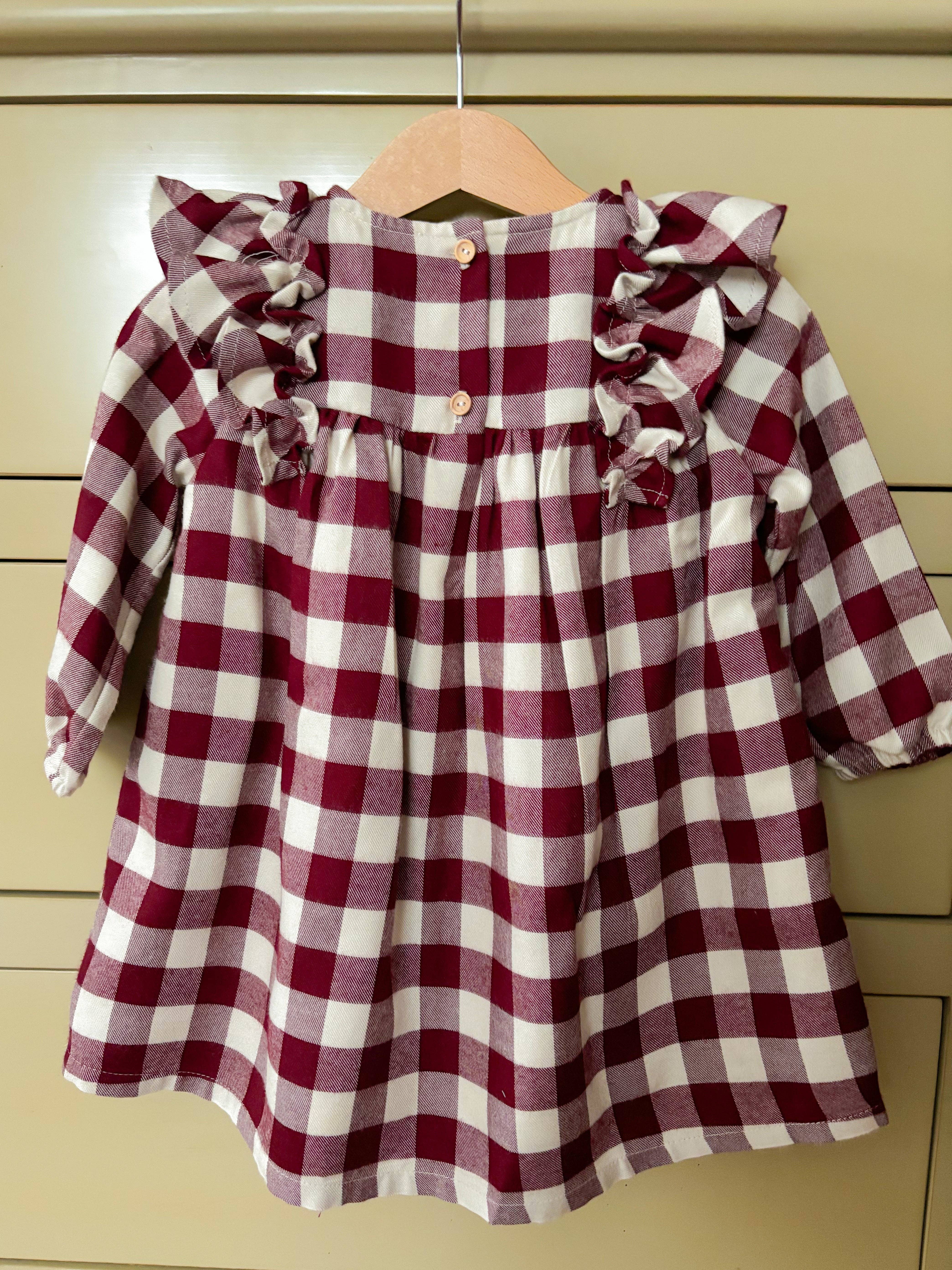 Maria Jasmim Baby & Child - Vendita all'ingrosso Vestito - Bambini - Vestito bordeaux con volant e motivo a quadri2