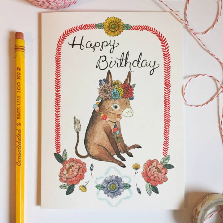 Marika Paz Illustration - Wholesale Birthday Card - Birthday Burro Greeting Card1