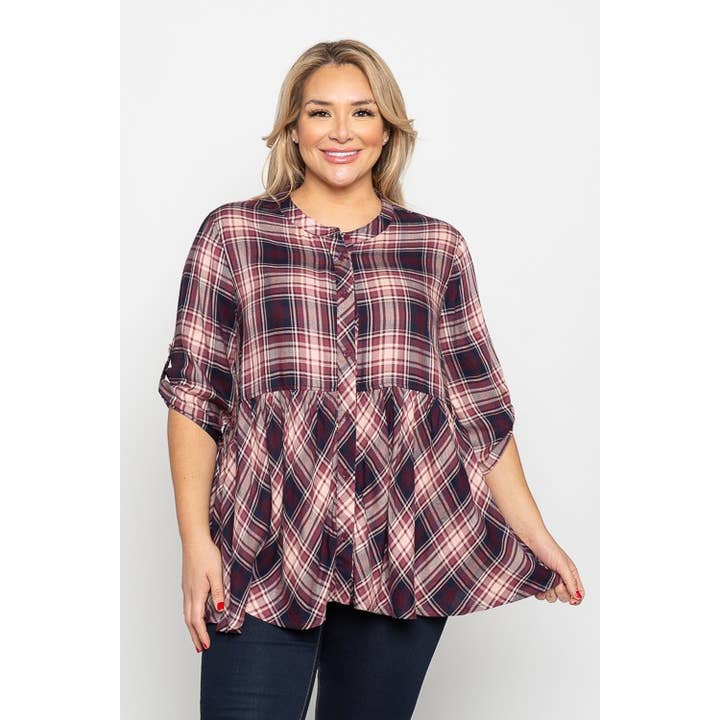 PLUS SIZE PLAID BABYDOLL SHIRT for wholesale by Curve Market