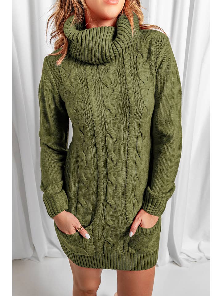 Umorger - Wholesale Dress - Women's - Cowl Neck Cable Knit Sweater DressS