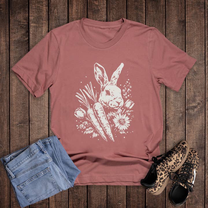 Easter Vintage Carrots Bunny Floral Graphic Tee for wholesale by Dust and Roots