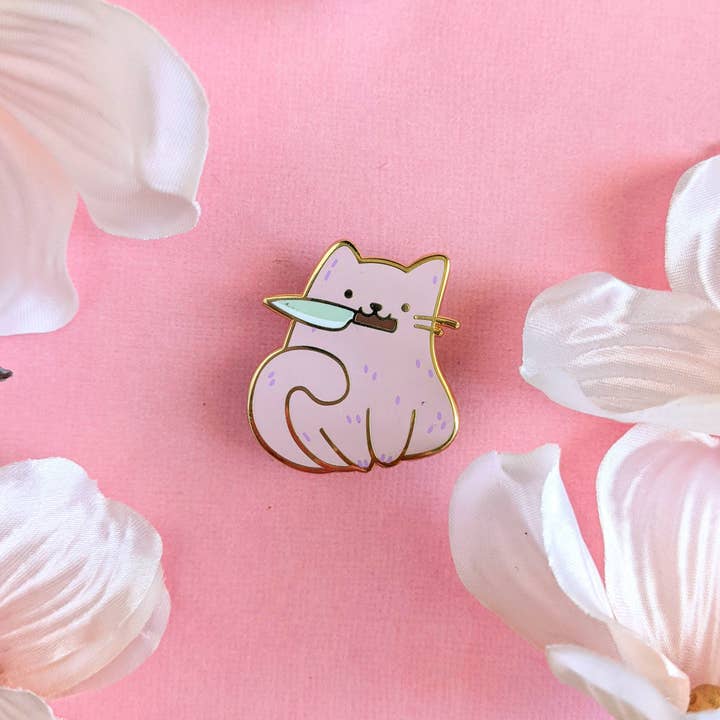 Arcasian - Wholesale Lapel Pin/Button - Nini the Knife Cat Enamel Pin2