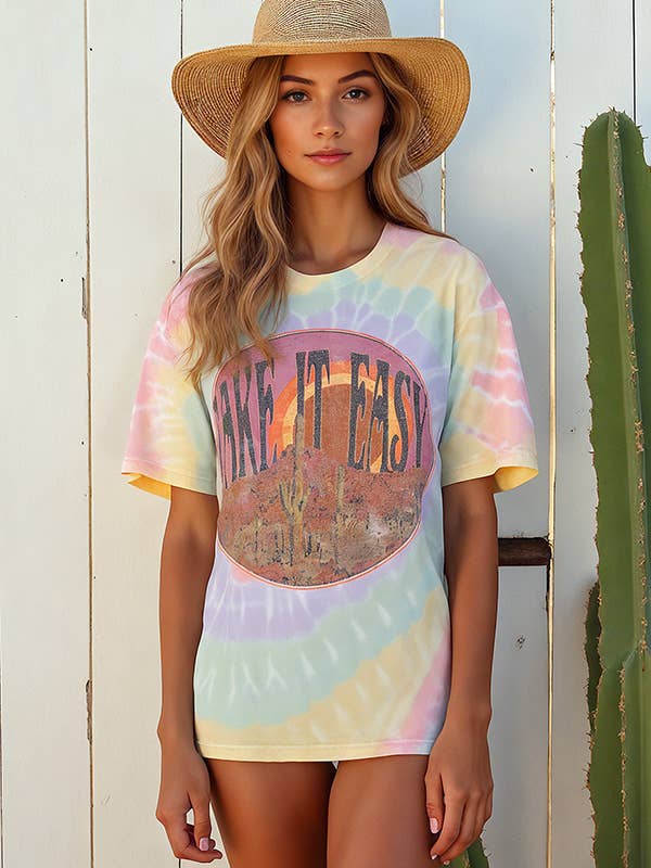 Take It Easy Tie-Dye Tee for wholesale by Life Clothing Co